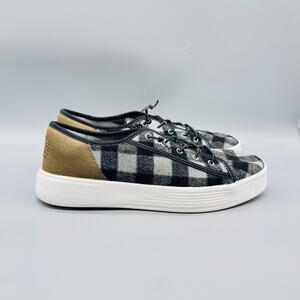 Hey Dude Shoes Mens 9 Black Cody Buffalo Plaid Comfort Casual Lace Up Sneakers